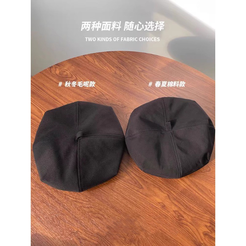 Boina femenina primavera y otoño coreano en línea japonés sombrero negro de ocho ángulos cabeza grande cara redonda retró pintor sombrero marca de moda