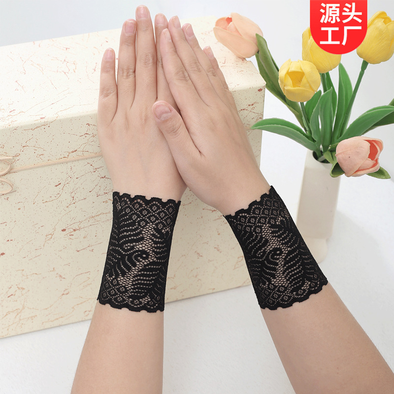Factory Direct Sale Lace Wristbands for Women, Summer Thin Sun Protection Sleeves, Elastic Scar-Covering Tattoo Decorative Fake Sleeves Wholesale