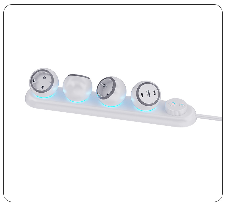 2025 yeni Alman tarzı masaüstü priz çoklayıcı 360 derece dönen ortam ışığı çocuk korumalı alt kontrol anahtarı USB soketi
