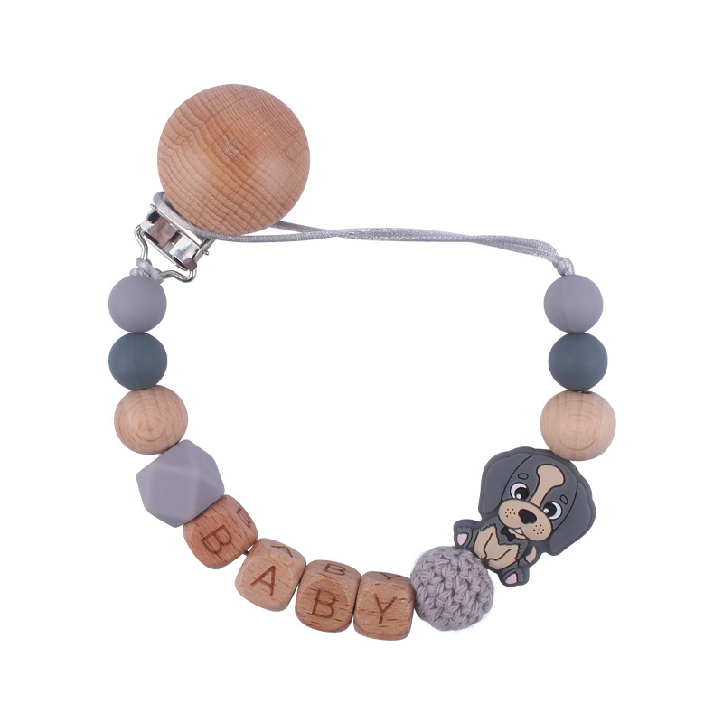 Nuevo bebé suministros de haya chupete clip calmante bebé de dibujos animados animal perro silicona chupete cadena anti-gota cadena