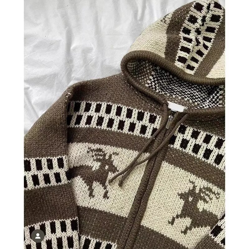 Explosiones transfronterizas de tamaño grande europeo isla de Fair jersey suéter hombre capuz cardigan chaqueta de Navidad fábrica al por mayor