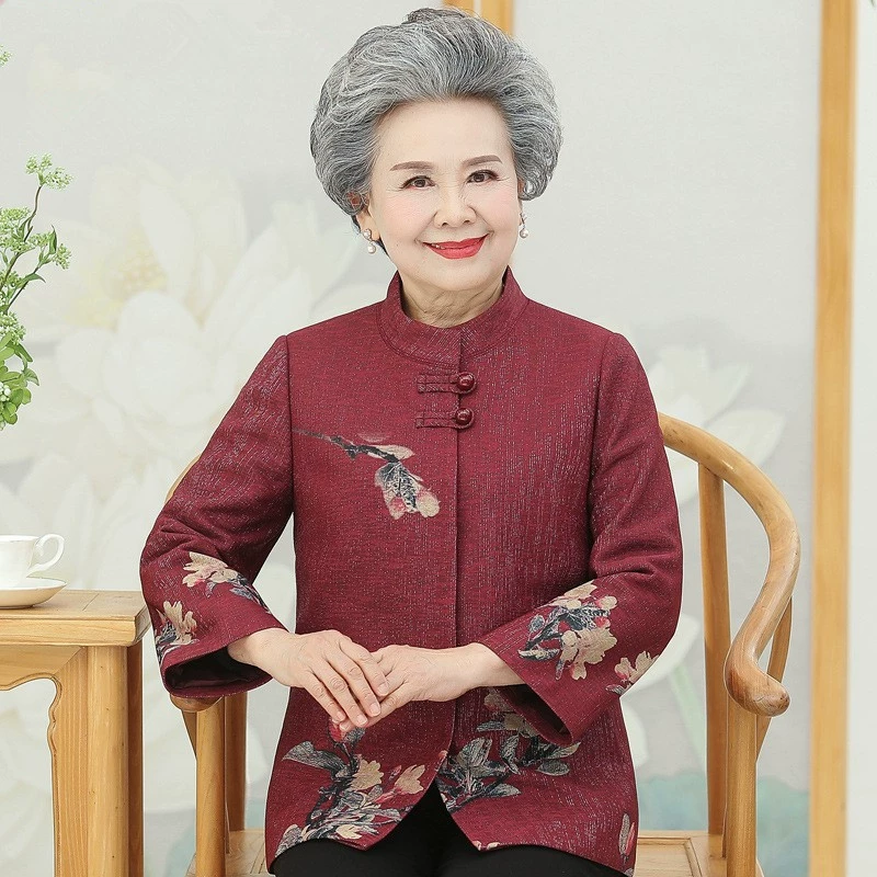 Осенняя одежда для пожилых женщин тонкое пальто свадебная одежда для матери день рождения костюм Тан старая одежда для тещи бабушка весенне-осенний Топ