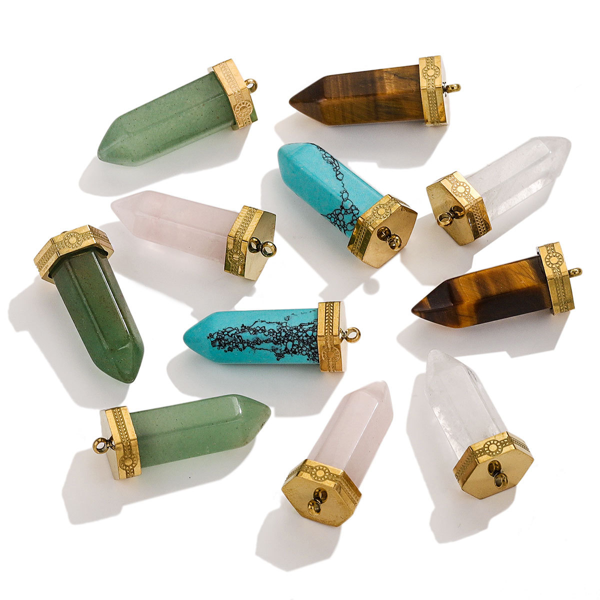 Acero inoxidable con gota de agua de piedra natural accesorios collares de pendientes de moda europea y americana DIY collares de bala al por mayor