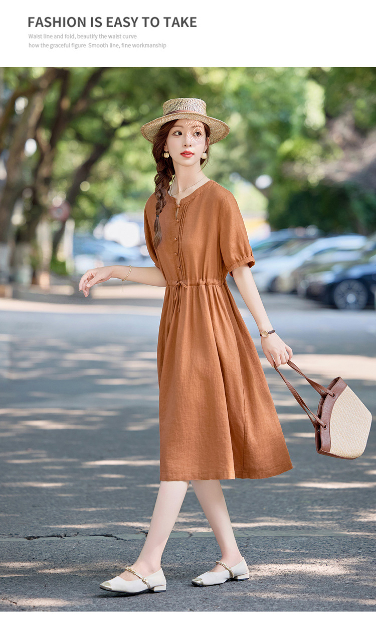 Đầm maxi nữ thắt eo cotton linen 2025 form rộng thanh lịch — màu sắc, Xanh lông mòng đen chi tiết 20