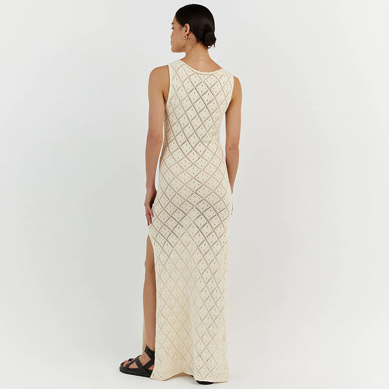 Europea y americana sexy crocheted hueco-fuera de punto split vestido de las mujeres bikini traje de baño al aire libre vacaciones playa blusa