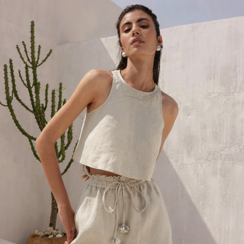 【Limited Time Offer】Old Money Style Pure Linen Vest Short Casual Sports Waist-Exposing Top for Women Summer Linen Blouse 【Limited Time Offer】Old Money Style Pure Linen Vest Short Casual Sports Waist-Exposing Top for Women Summer Linen Blouse