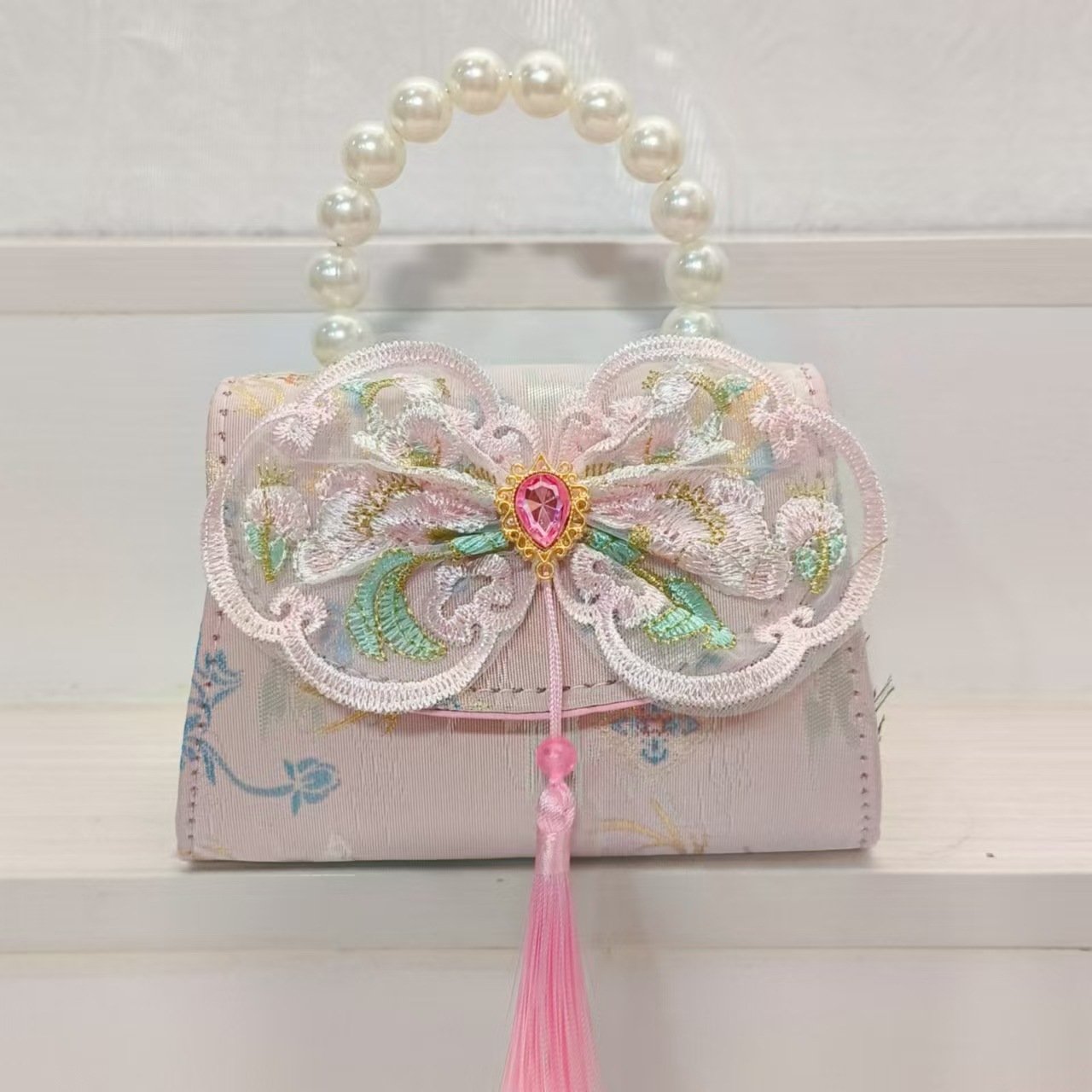 Bolsos de perlas de arco de estilo nacional bolsos de princesa bolsos de cinturón cadenas antiguas bolsas de accesorios para niños bolsos regalos para chicas