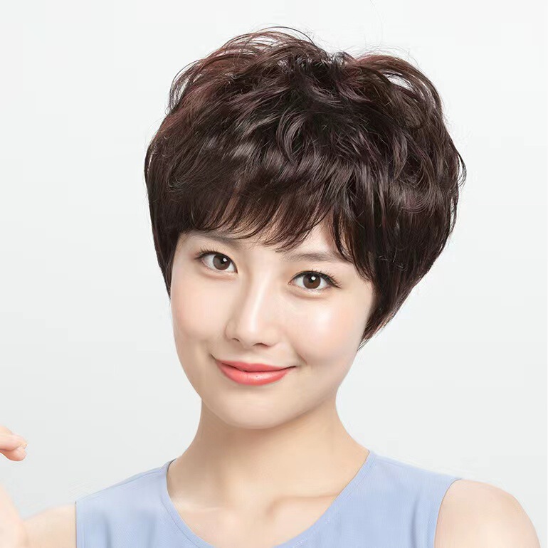 New wig female short hair mother simulation hair short curly hair middle-aged and elderly full head cover natural hair in stock wholesale New wig female short hair mother simulation hair short curly hair middle-aged and elderly full head cover natural hair in stock wholesale