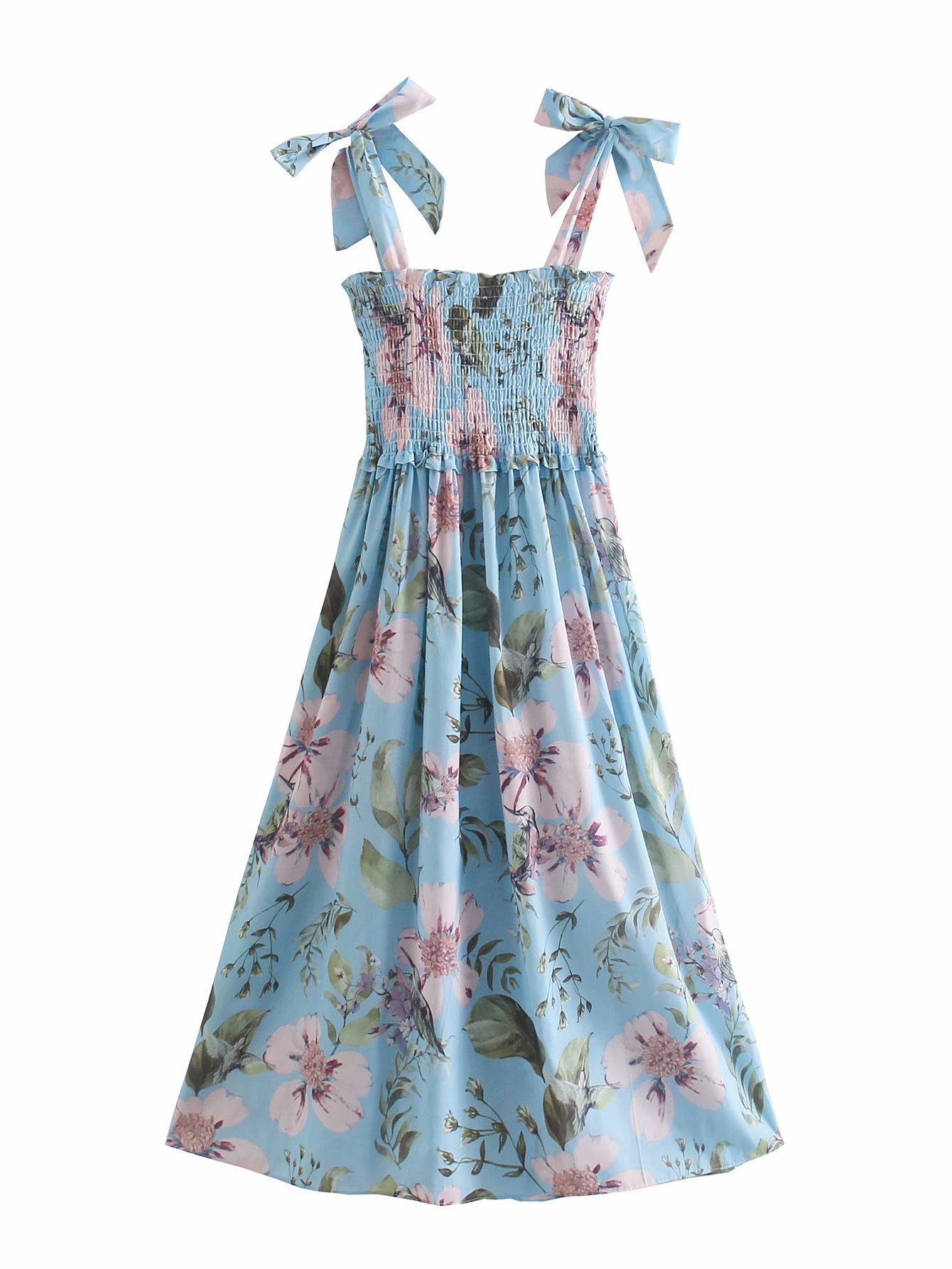 bow decorated printed suspender dress NSAM48575