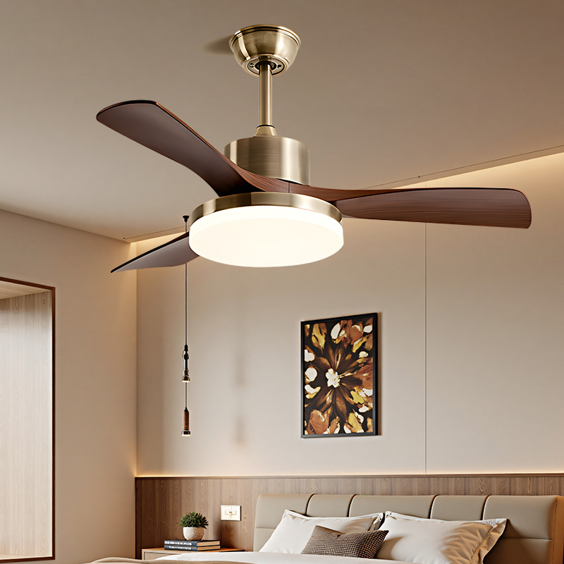 2025 New French Mid-Century Style Fan Lamp Living Room Dining Room Ceiling Fan Lamp American Retro Bedroom Integrated Electric Fan