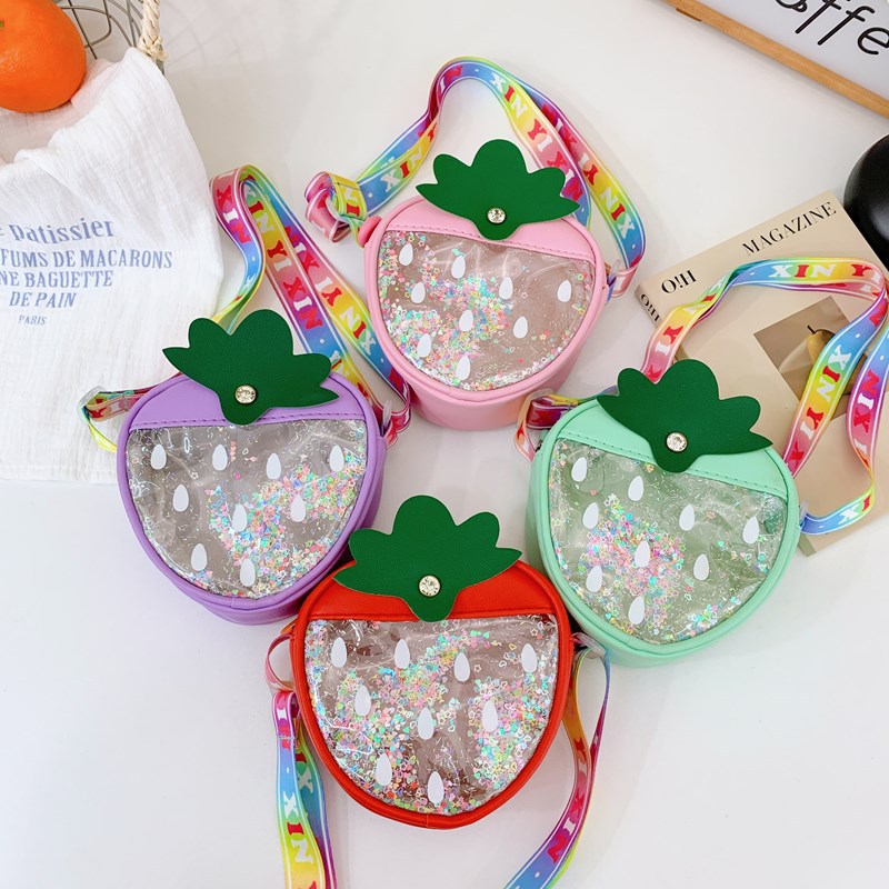 Nuevo bolso de lentejuelas para niños lindo pequeño bolso de hombro para niños y niñas de fresa mini monedero transparente para niños