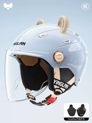 Motosiklet kaskı (dəbilqə) — Scooter Helmet with Dual Mirrors - 3c-single-lens-blue-hd-long-lens-heatmax-removable-ear-protection-one-size-fits-all