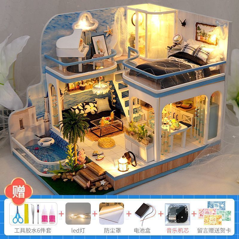 网红款手工小屋中国风古建筑拼装房子模型儿童玩具生日送女生|undefined