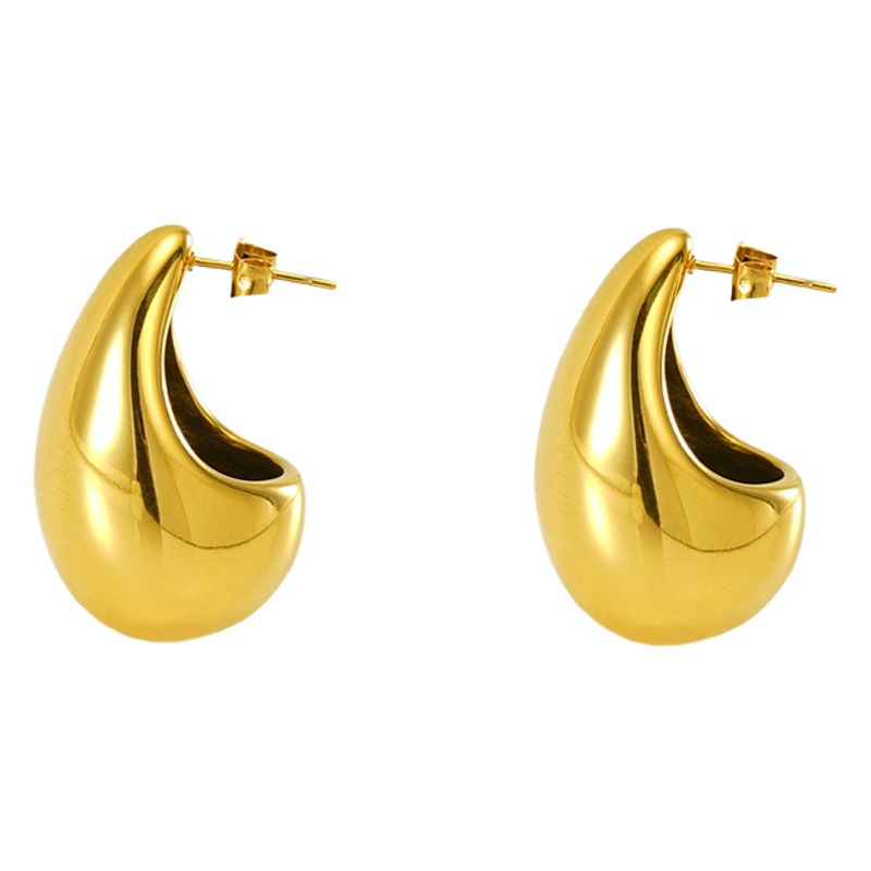 Diseño de alta gama sentido 18K oro gordito gota de agua pendientes de acero de titanio INS moda femenina todo partido pendientes geométricos al por mayor