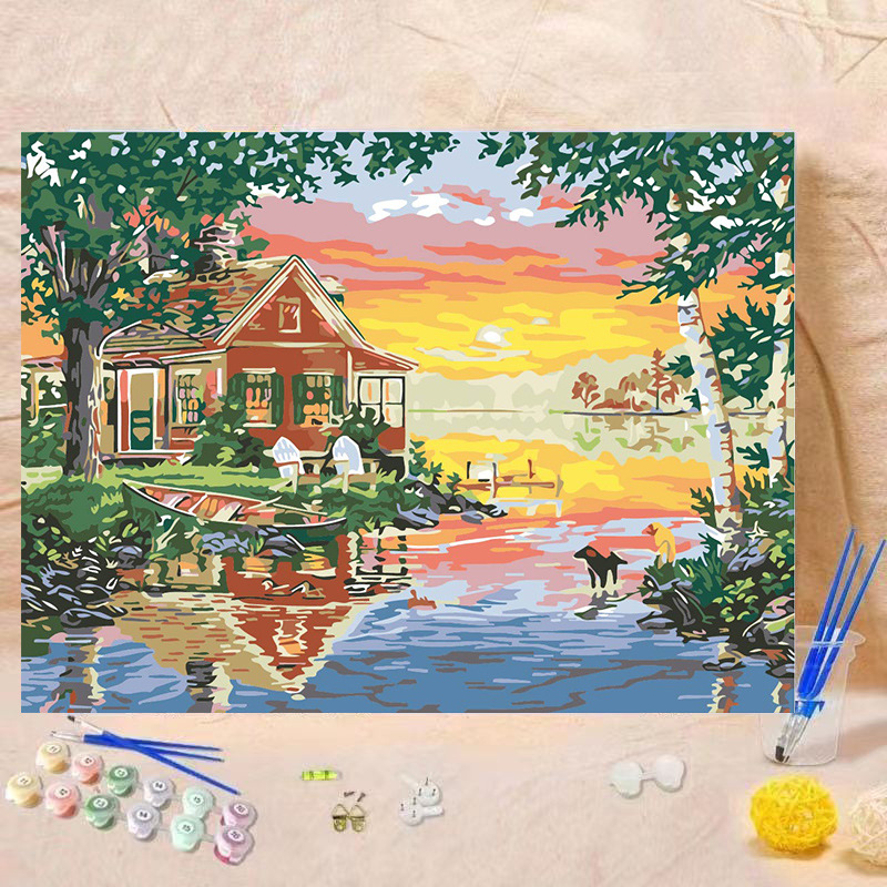 Fábrica al por mayor pintura al óleo digital DIY noche tranvía paisaje cura descompresión pintura al óleo pintura decorativa entrega de una sola pieza