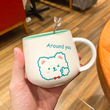 日式卡通动物头陶瓷杯家用早餐牛奶杯办公室咖啡马克杯可爱情侣杯