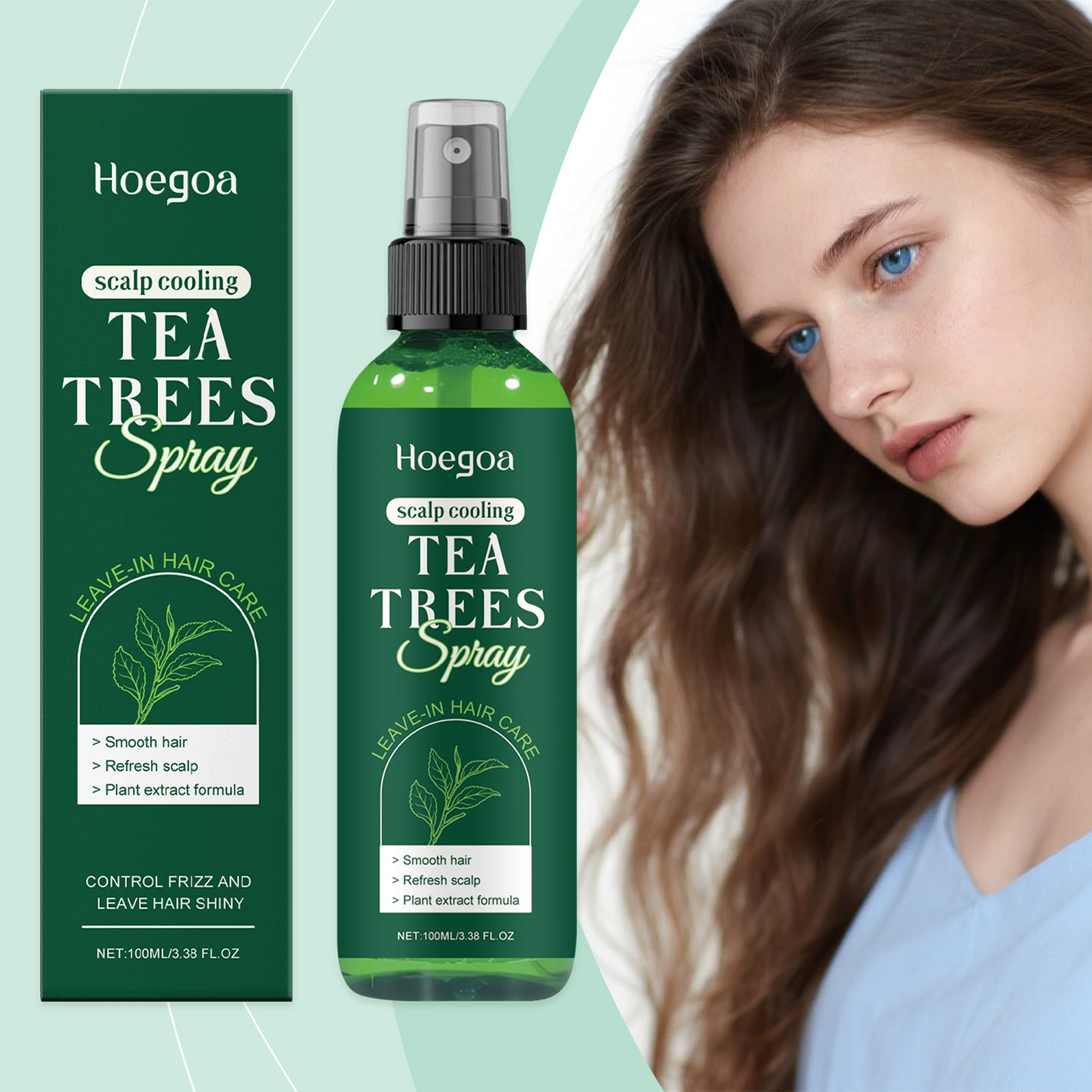 HOEGOA спрей для ухода за волосами с маслом чайного дерева, увлажняющий, освежающий, пушистый и гладкий, легкий и увлажняющий уход.