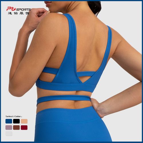 Tight breathable European and American yoga clothes for women, ribbed beautiful back sports bra, breathable tight yoga pants set