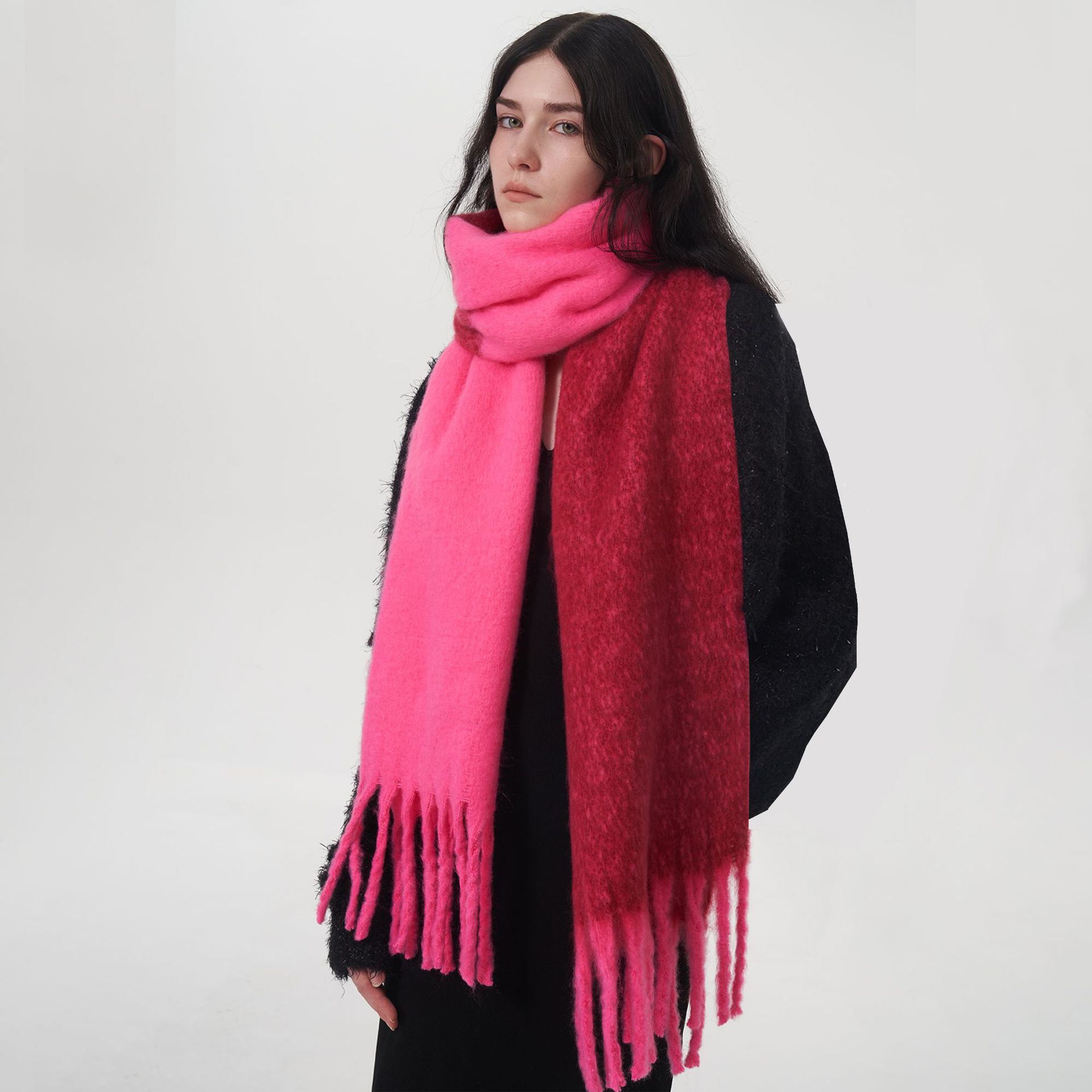 Nuova sciarpa in cashmere imitazione calda a due colori per autunno e inverno, sciarpa in mohair morbido e caldo spesso da donna_voghion.com