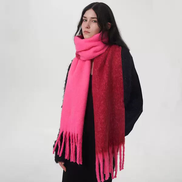 European and American new autumn and winter warm two-color cashmere scarf women's thick warm soft mohair scarf shawl