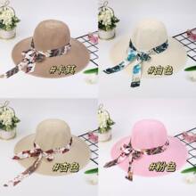 夏季新款女飘带拉菲草帽防晒帽时尚妈妈款太阳帽夏季女士遮阳帽