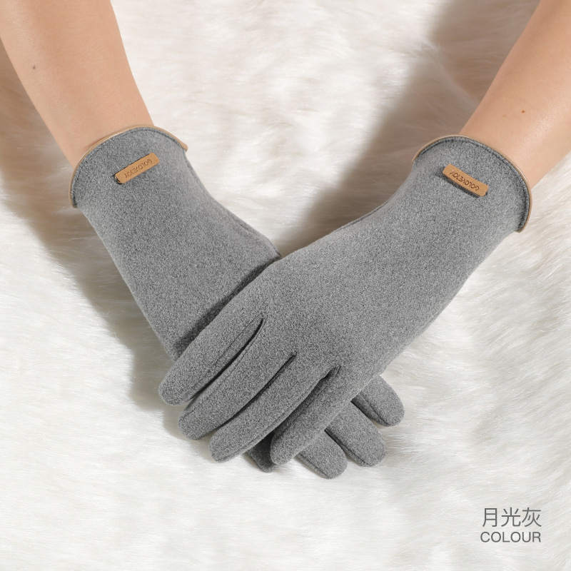 Otoño e invierno guantes de terciopelo Forro cálido forrado de lana gruesa a prueba de viento a prueba de frío a prueba de fugas Flip dedo guantes de pantalla táctil para mujeres