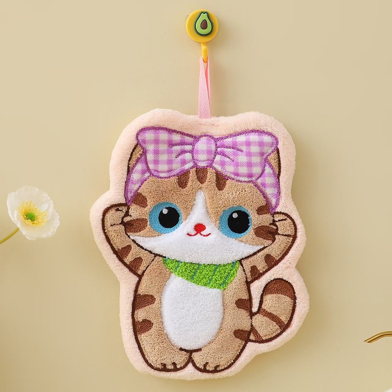 漫画ランニング子猫コーラルベルベットハンドタオルぶら下げ家庭用糸くずの出ないバスルームキッチンハンドタオルかわいい|undefined