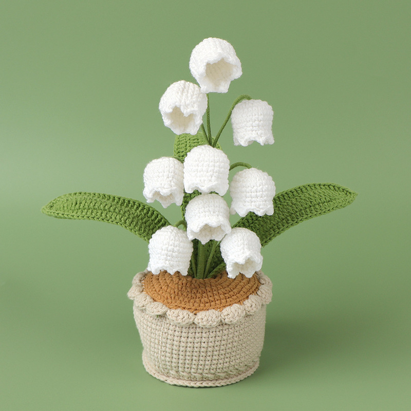 手作りの花完成品、花、スズラン、鉢植え、編み物、毛糸鉢植え、創作永遠の花、造花、卓上装飾品|undefined