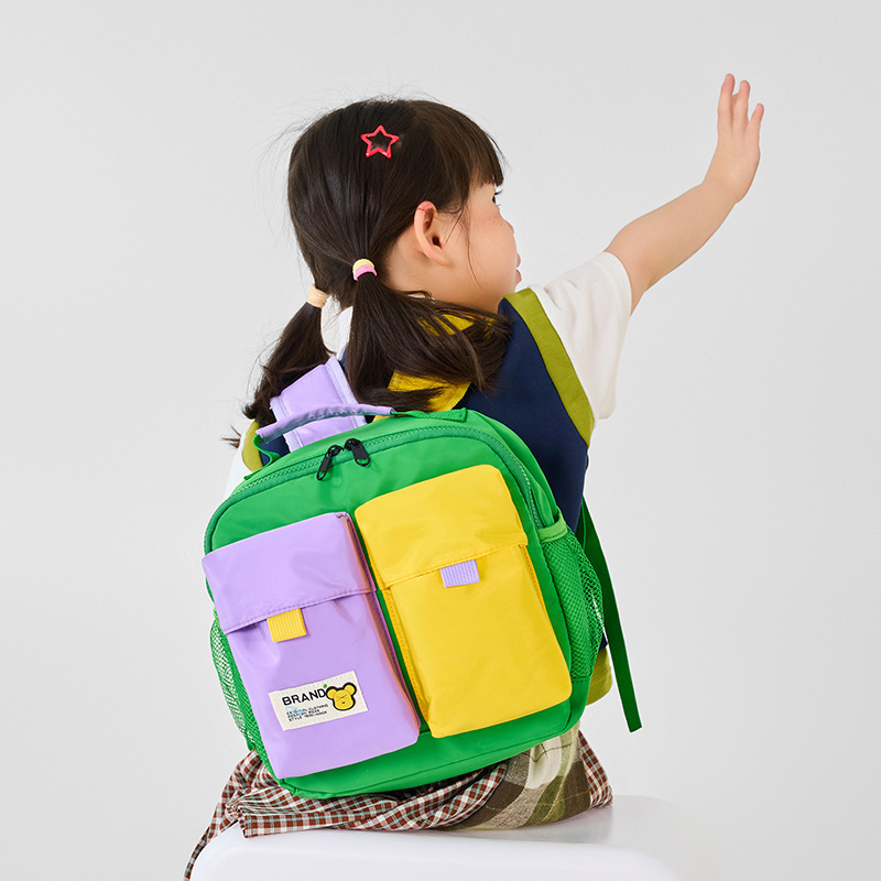 2025 New Kindergarten School Bag Western Style Cartoon Contrast Color Portable Backpack Spine Protection and Burden Reduction Spring Outing Class Backpack