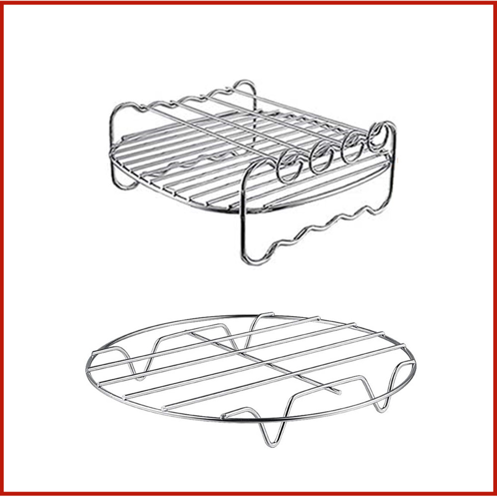 Accesorios de freidora de aire 2 piezas de acero inoxidable multi-barbacoa Parrilla de doble capa aguja en forma de G estante de vapor de una sola capa