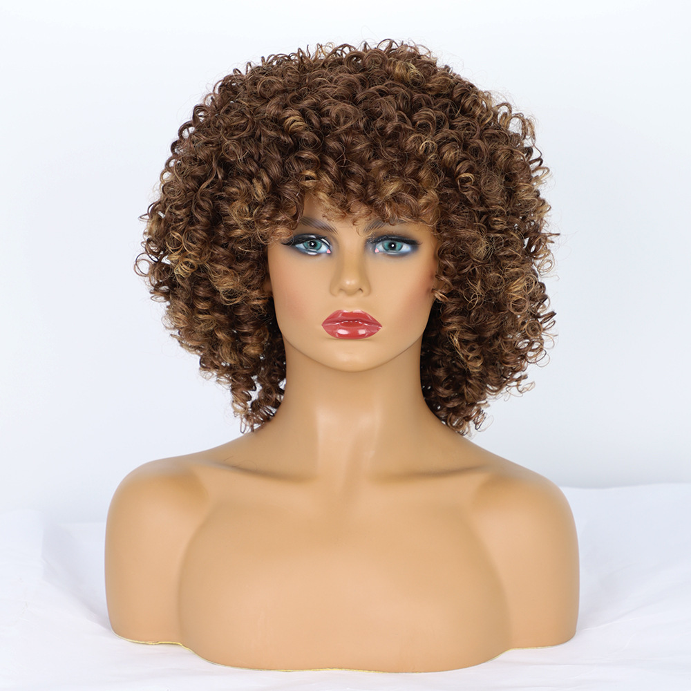 África comercio exterior explosivo cabeza pequeña pelucca damas corta cabeza negra pequeña pelucca Curly Afro Wig