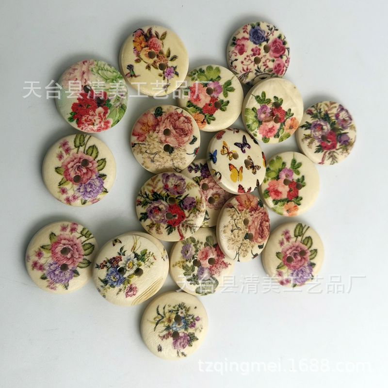 20mm flores y plantas 2 botones de madera múltiples patrón de flores botones de madera 50 piezas un paquete