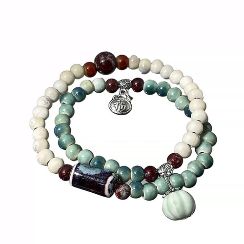 White Tea Qing Huan~Ethnic Style Ceramic Hand Bead Bracelet Women's New Chinese Style Ancient Style Niche Design Couple Accessories