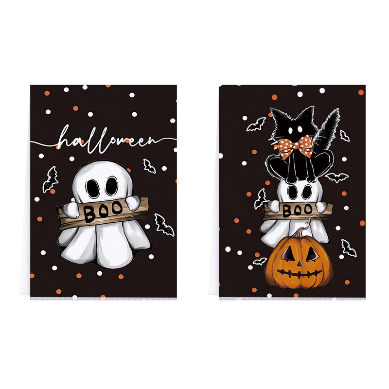 人気のハロウィンコウモリカボチャキッチタオル組み合わせマイクロファイバーホームハンドタオル吸収性ディッシュタオル|undefined