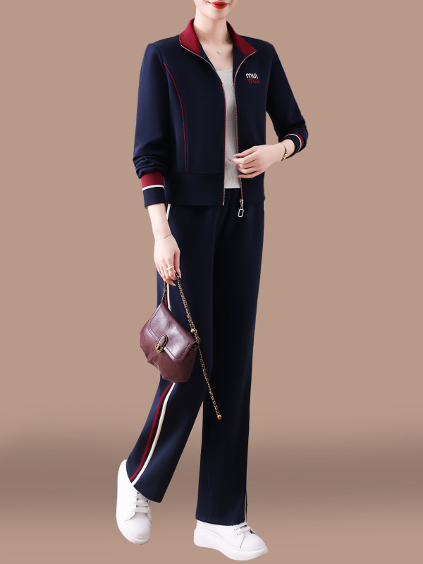 中老年运动服套装女2025新款春秋洋气妈妈休闲跑步立领外套两件套|undefined