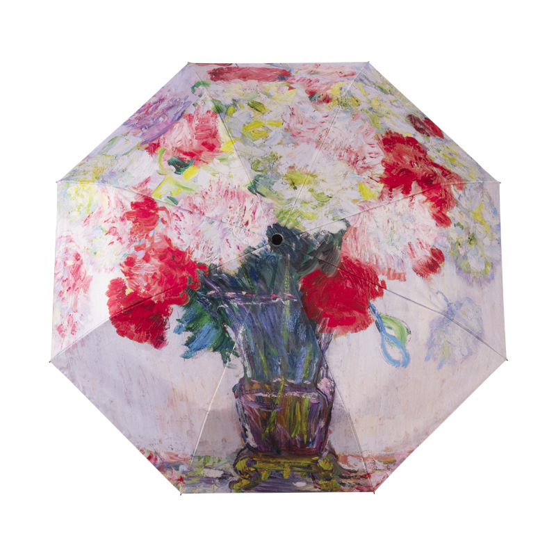 Van Gogh pintura al óleo paraguas pegamento negro Paraguas automático protección solar paraguas plegable paraguas de impresión digital paraguas pequeño paraguas fresco patrón imprimible