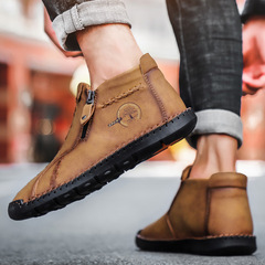 2022夏季新款男鞋時尚潮流休閒皮鞋純色中幫大碼男鞋工廠代發