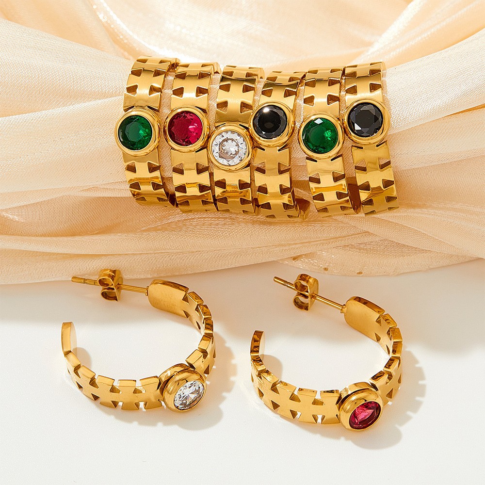 Real Gold Plated Plating Material Zircon Inlay Material PVD Coated Real Gold Plated 16K Gold White Gold Plated Gold Plating Geometric 304 Stainless Steel Fashion Waterproof Non Tarnish Bracelets Earrings Necklace