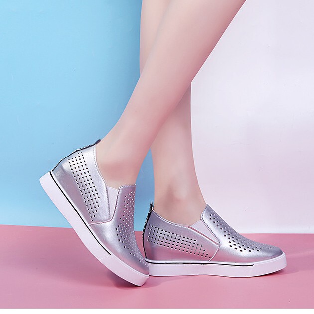 Wedge Shoes 2026 New Versatile White Sneakers for Women, Height-Increasing, Breathable, Soft Leather Travel Shoes, Hollow Slip-On for Spring and Summer