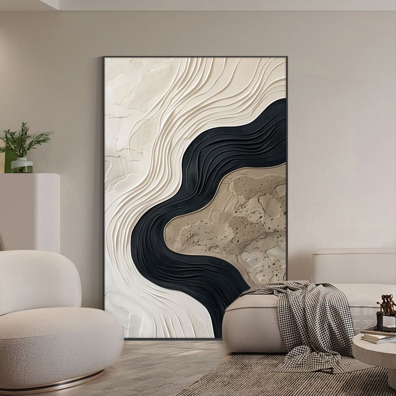 Modern minimalist living room decorative painting black and white gray abstract sofa background wall floor mural high-level porch hanging painting