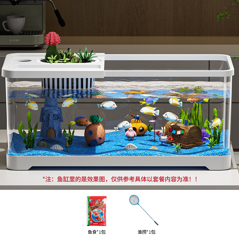 Pecera sala de estar hogar pequeño tanque ecológico conjunto completo de diseño de escritorio tanque de pez dorado oficina tanque de tortuga transparente de alta definición