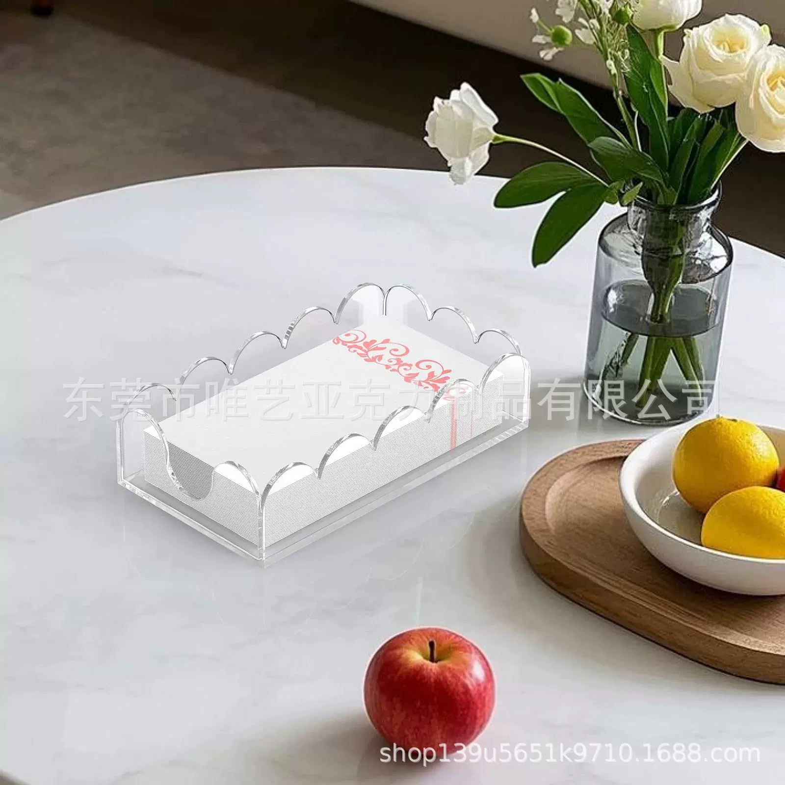 亚克力波浪设计托盘置物架长方形创意小众高清高透家庭厨房纸巾盒