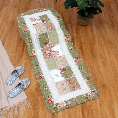 Mat, Door Mat, Fabric Avtomobil döşəmə paspasları - large-green-edged-flowers-bedside-mat-or-car-mat-back-seat-50x135cm