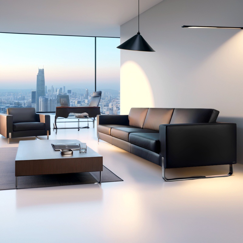 简约商务新款会客区休闲接待室三人位办公室创意沙发茶几组合现代