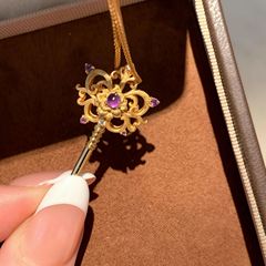 アメジストの妖精の杖レトロ宮殿スタイル vingtaga ゴールデンブラッシュマジックキーペンダントライト高級女性ネックレス