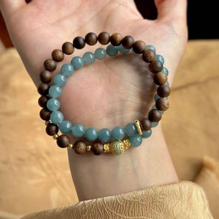 Original "Lan Ling" New Chinese Style Qi Nan Chen Xiang Double Circle Bracelet Blue Water Jade Plate Play Bracelet Gift