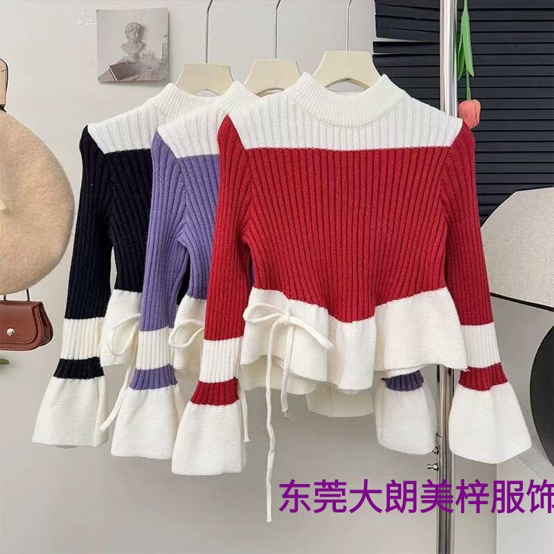 2026 Winter Design Knitted Tops with Super Nice Splicing, Slimming Look and Gentle Elegant Knitted Knitwears for Women