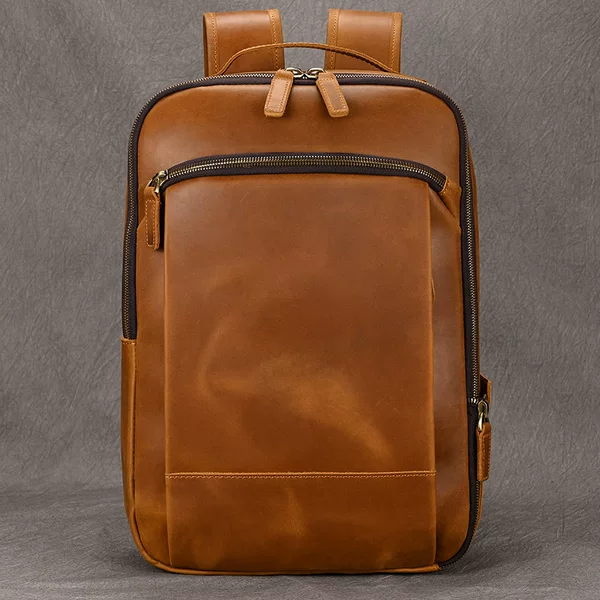 Vintage Crazy Horse Leather Backpack Genuine Leather European and American Men's Large Capacity Outdoor Travel Computer Bag Double Zipper Backpack