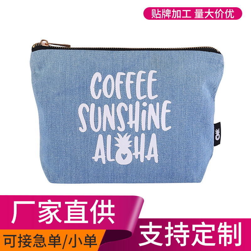 Bolso de mano con cremallera de mezclilla transfronterizo, cambio de estudiante, regalo de almacenamiento, publicidad, compras, bolso de lona, logo impreso