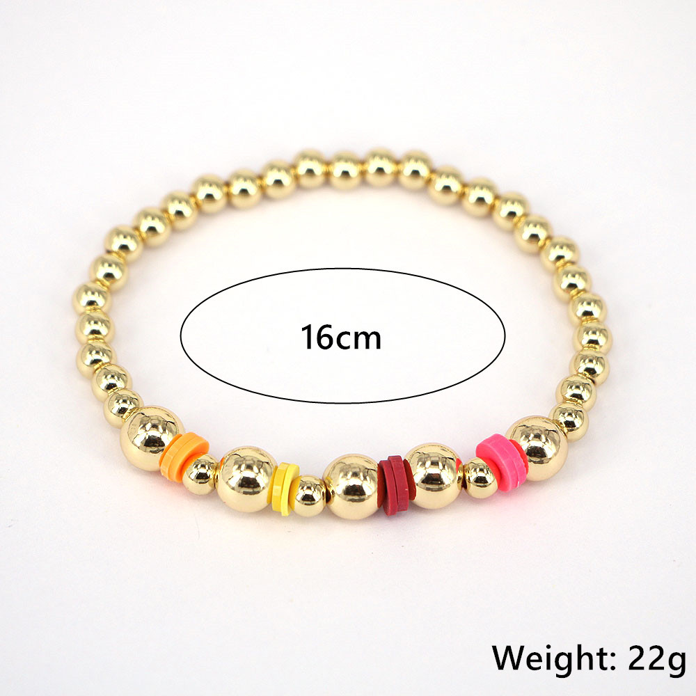 simple design sense elastic soft ceramic gilded copper bead bracelet